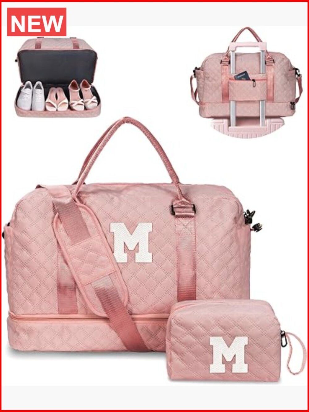 Initial Duffle Bag with Shoe Compartment - Personalized Overnight Weekender